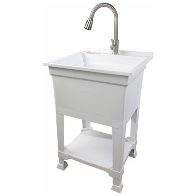 UTILITYSINKS Plastic 24" Compact Workshop Freestanding Laundry Sink with Faucet