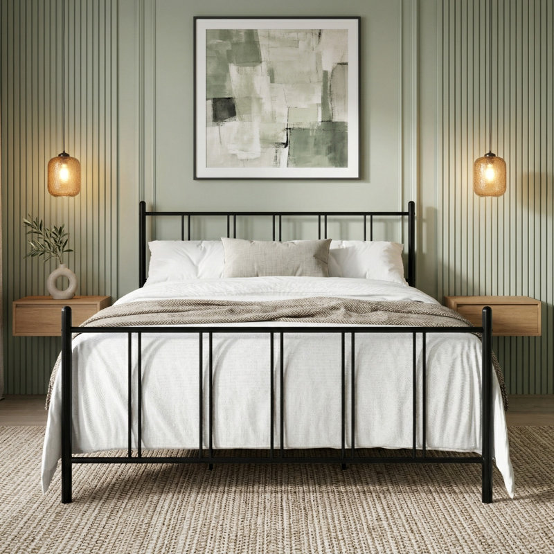 Lit plateforme double Decatur, Noir, Lit double