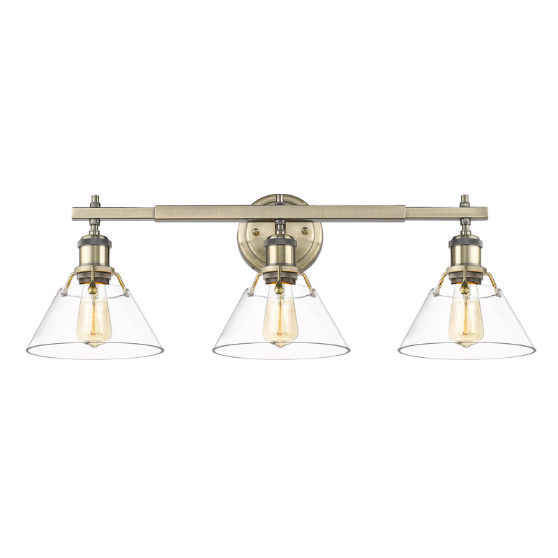 Luminaire à 3 lumières Felda, Laiton vieilli, Verre transparent