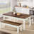 3 Piece Dining Table Set With 2 Benchs, Farmhouse Wood Kitchen Table With 2 Benches-1061044592