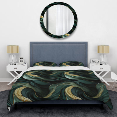 Rich Emerald And Gold Marble Pattern II Box Stitch Marble Duvet Cover