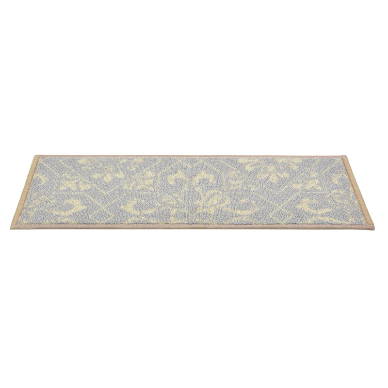 Tapis d'escalier gris antidérapant à motif floral lavable à la machine, Rectangle 26 po x 7 po