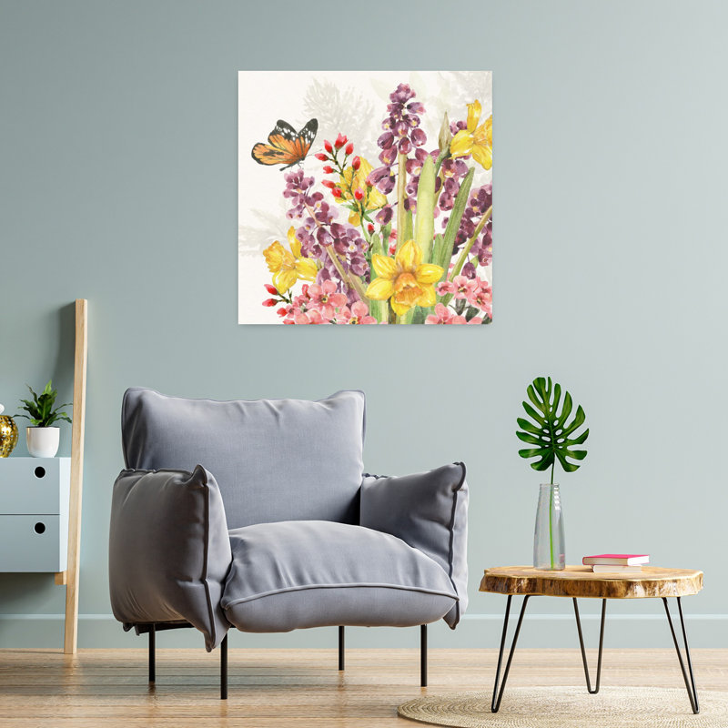 «Fresh Petals VI Contemporary Butterfly Flower Spring», art mural, H 24 po x l 24 po