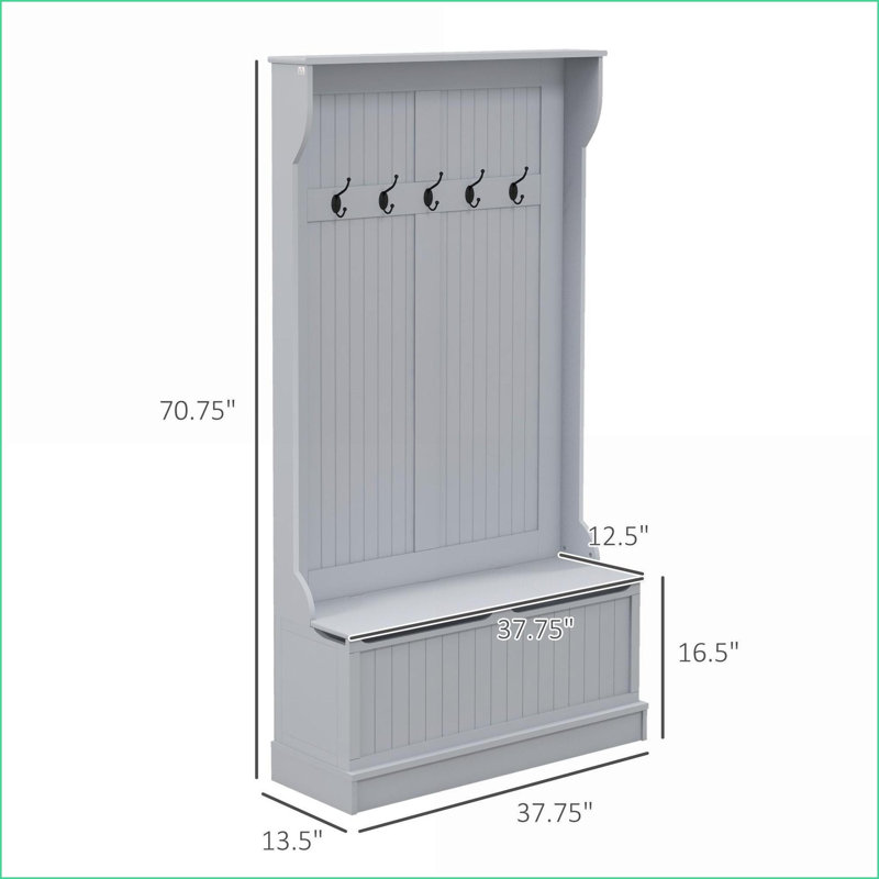 Coat Racks 3-in-1 Entryway Hall Tree with Storage Bench, 4 Hooks &amp; Shoe Storage | Gray | MDF, Gray