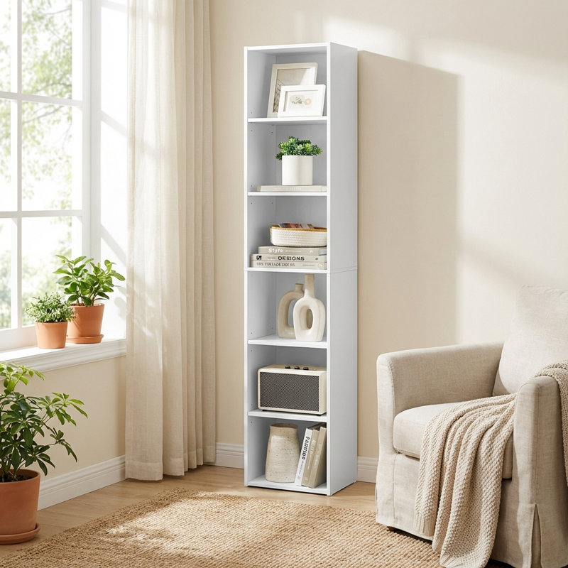 63" H 6-Tier Standard Bookcase, White