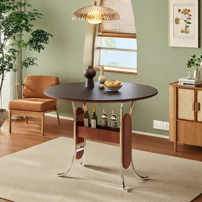 Table ronde exquise et durable au design créatif, H 29,52 po x L 39,37 po x l 39,37 po, Bois manufacturé / ardoise, Noir