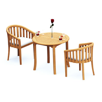 3 Pcs Grade-A Teak Wood Dining Set: 36" Round Table And 2 Lenong Arm Chairs #11LN0702