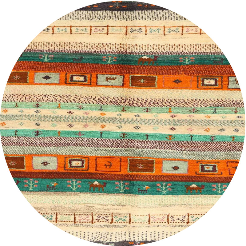 Tapis orange/beige/vert contemporain, Rond 4 pi