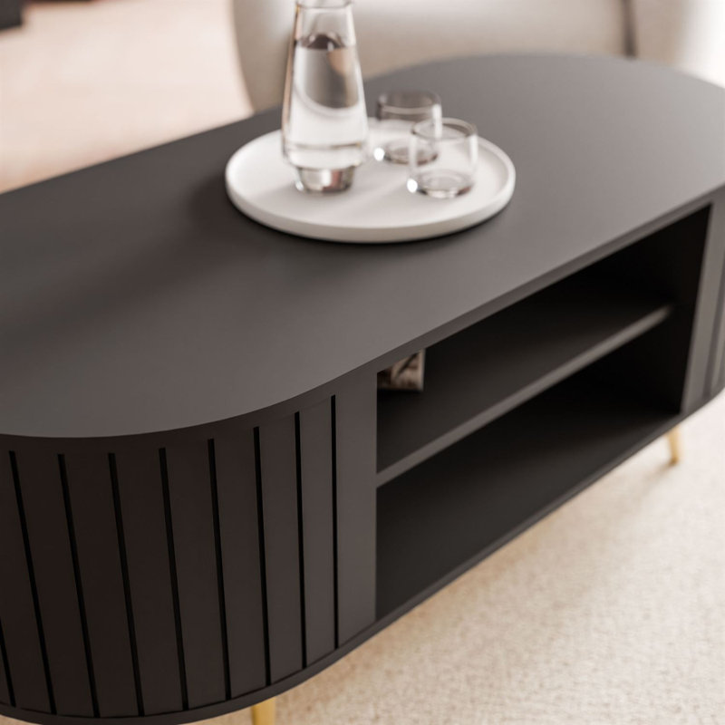 Coffee Table with Storage, Black, Gold