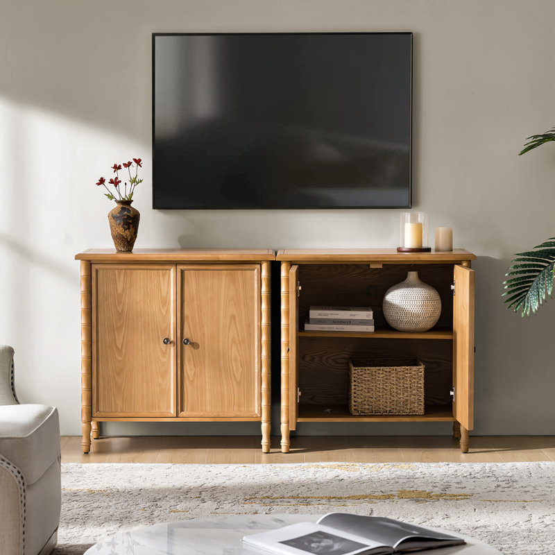 Lucious Transitional 32''W 2-Door Transitional Storage Curved Cabinet with Classic Spindle Legs and Cable Management, Oak