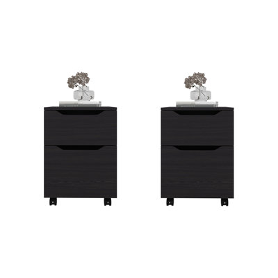 Wenge Nightstands with Storage Drawer and Shelf, Set of 2