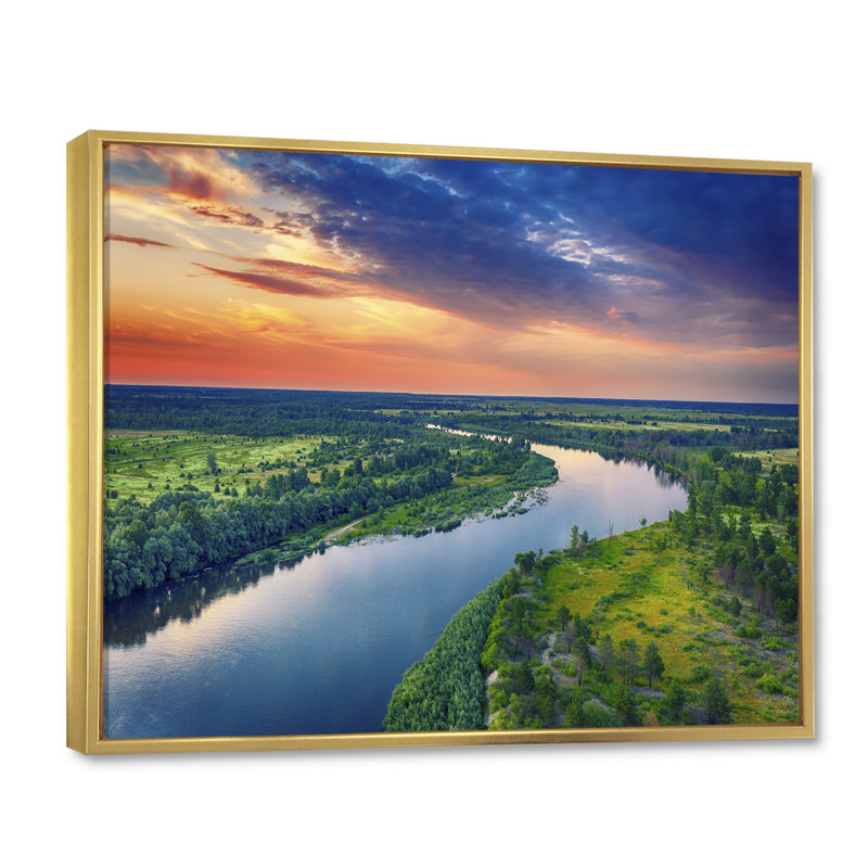 Vue aérienne de la rivière Alabama II sur toile, H 24 po x l 32 po x P 1 po, Cadre flottant doré