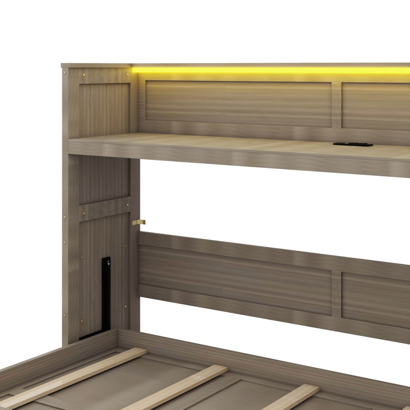Lit escamotable simple TG avec bureau intégré, éclairage DEL et port de charge USB