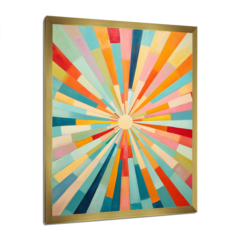 «Colorful Mid Century Optical Serenade III - Abstract Midcentury», art mural, H 44 po x l 34 po x P 1,5 po, Encadrement doré