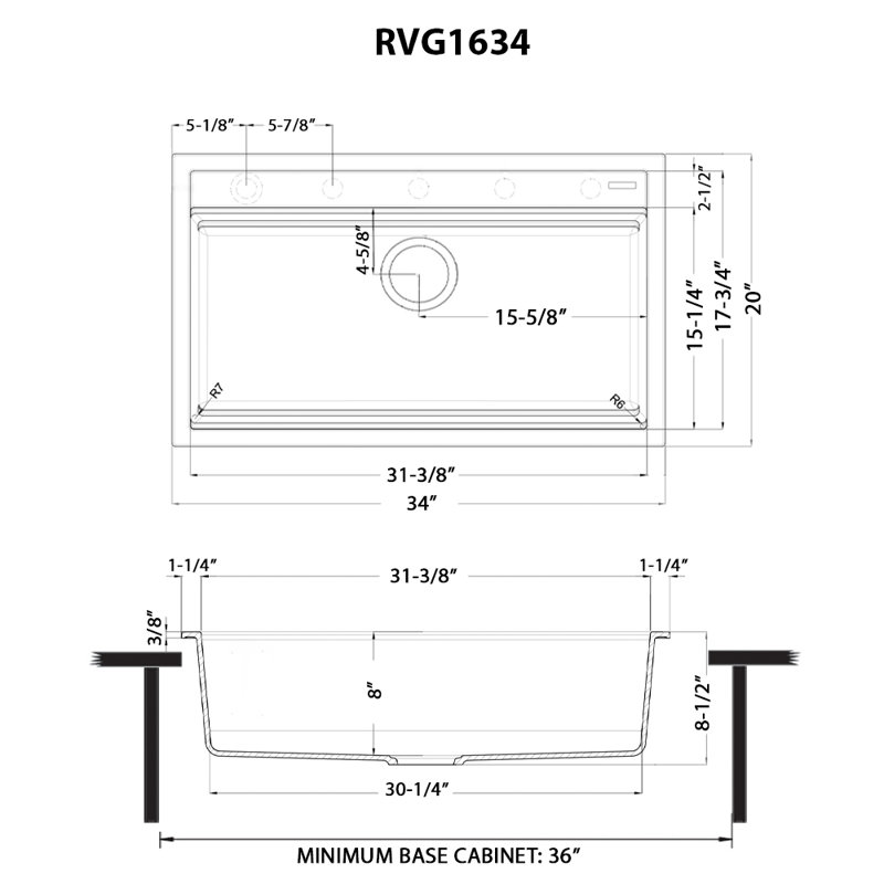 33.87'' L Drop-In Double Bowl Granite Kitchen Sink, Charcoal Black