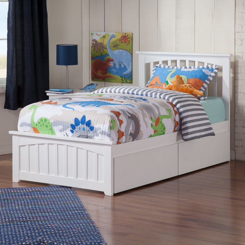 Brunelle Solid Wood Platform Bed with Matching Footboard and Storage Drawers , Twin, White