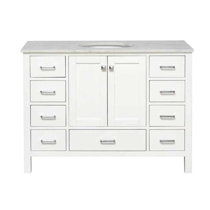 Ensemble de meuble-lavabo simple 48 po Claudett, Blanc, Carrara d'ingénierie