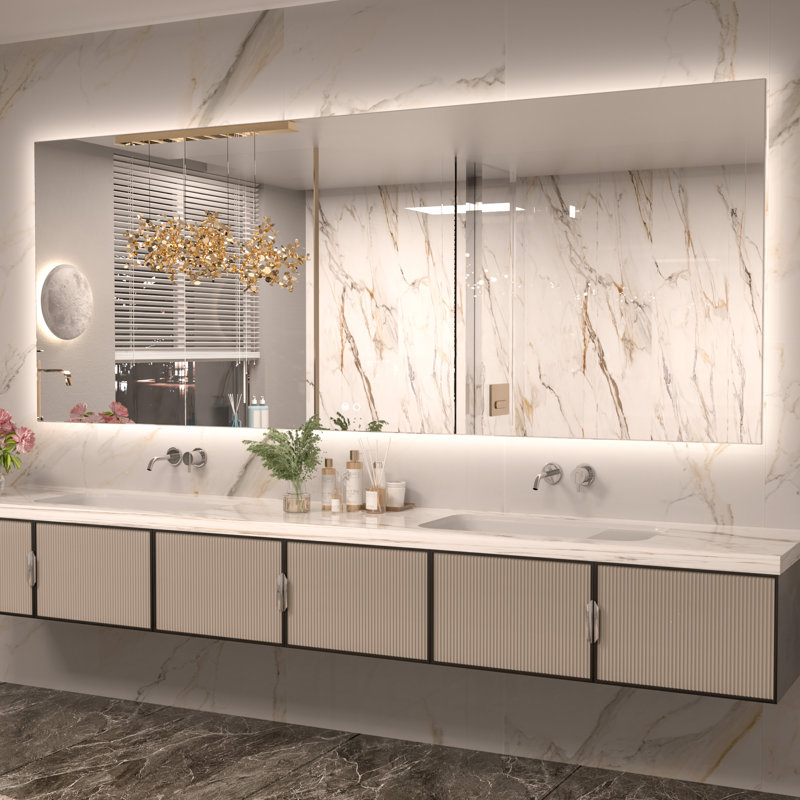 Miroir de salle de bain à DEL rétroéclairé sans cadre, 32 po x 84 po