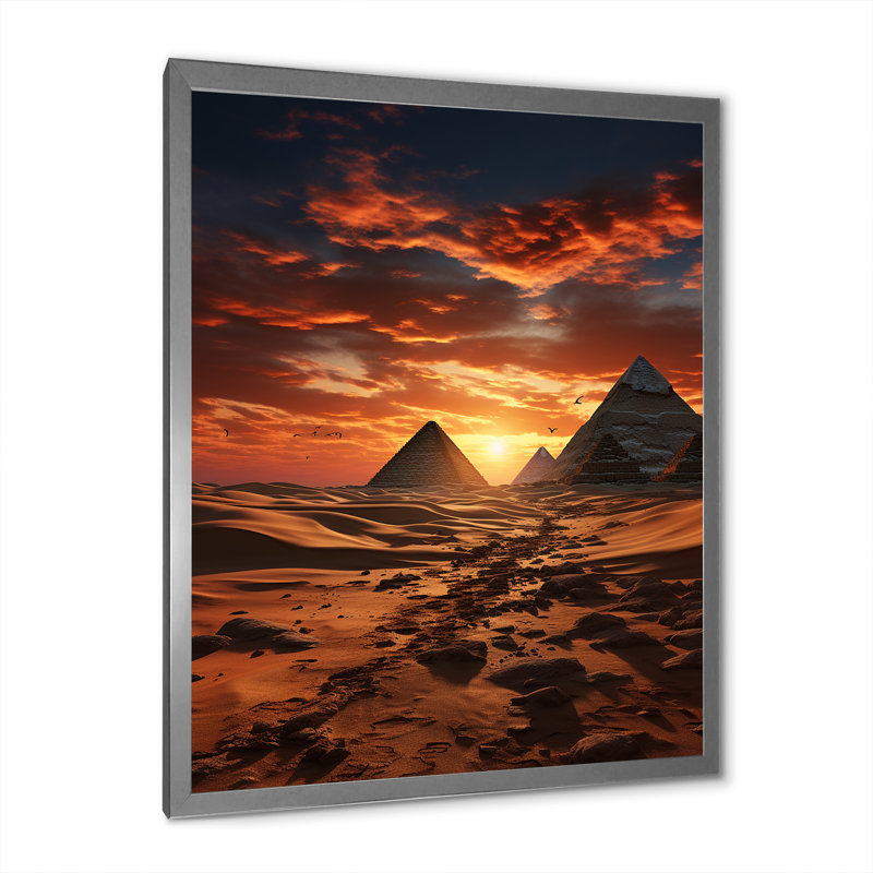 Égypte, pyramides dorées II - salon égyptien, H 32 po x l 16 po x P 1 po, Cadre photo argenté