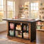 Table d'atelier avec rangement, table de couture à hauteur de comptoir, poste de travail central avec 6 compartiments ouverts, meuble de rangement pour fournitures artistiques, îlot de rangement pour atelier d'artisanat (noir et brun)-135116267