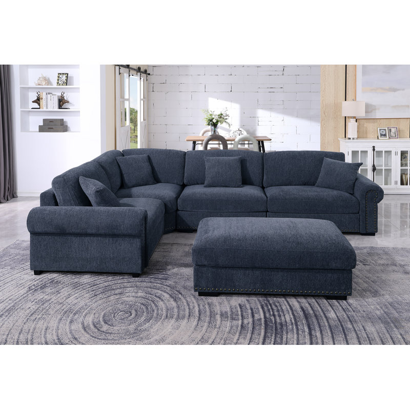 Canapé modulaire en chenille 5 places, Dark Blue