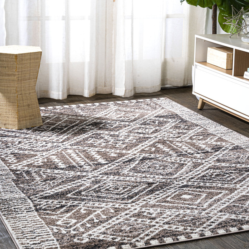 Maghull Modern Tribal Geometric Brown/Ivory Rug, Rectangle 7'8" x 10'