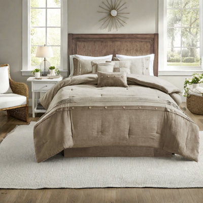 Rustic Faux Suede Bedding Set, Tan Polyester Comforter For Home