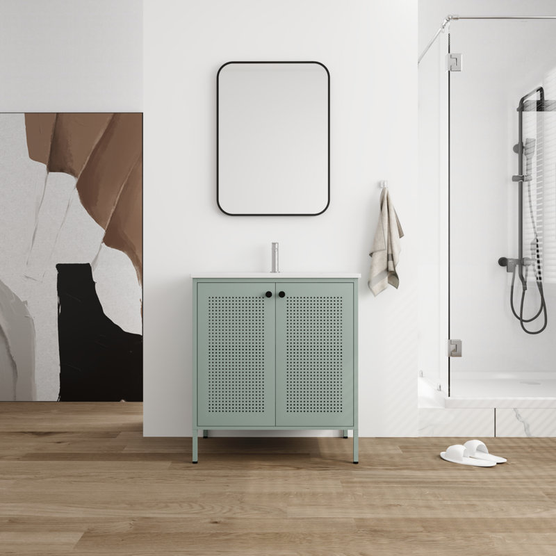 30'' Single Bathroom Vanity with Ceramic Top, Green