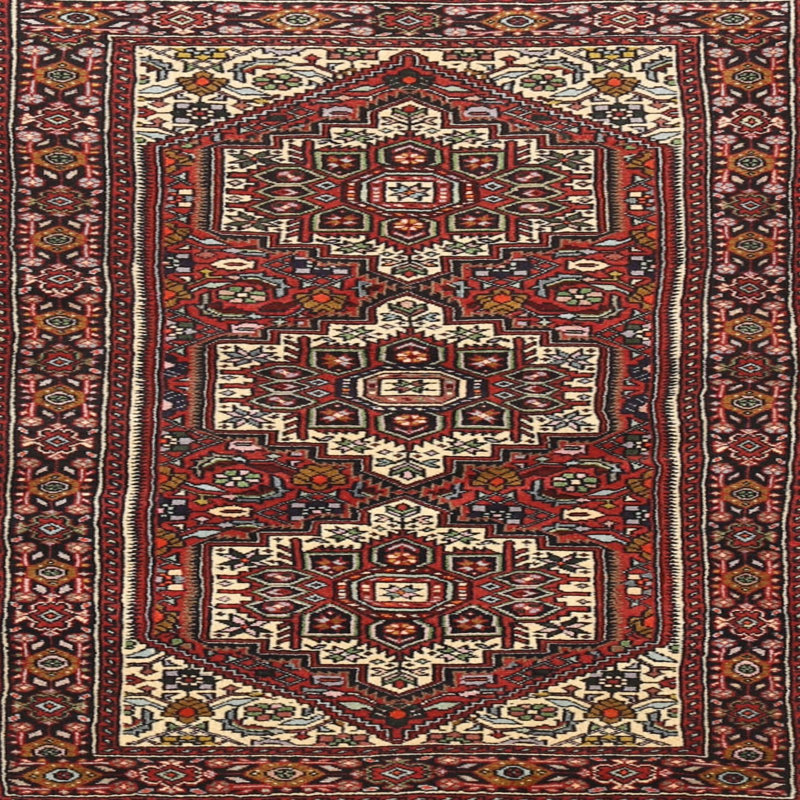 Tapis rouge/beige/noir traditionnel Delle, Carré 3 pi