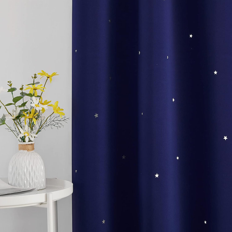Star Cutout Curtains for Kids' Bedroom, Room Darkening Cute Window Decorative Blackout Curtain Sold as 2 Panels, Navy Blue