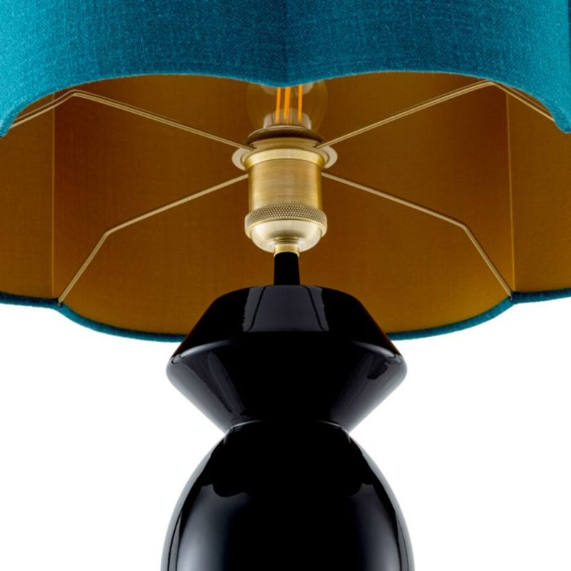 Lampe de table CDJ Dionne finition noire piano avec abat-jour, Turquoise