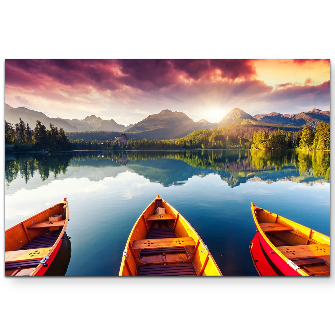 Leinwandbild Bergsee mit Booten in der Hohen Tatra