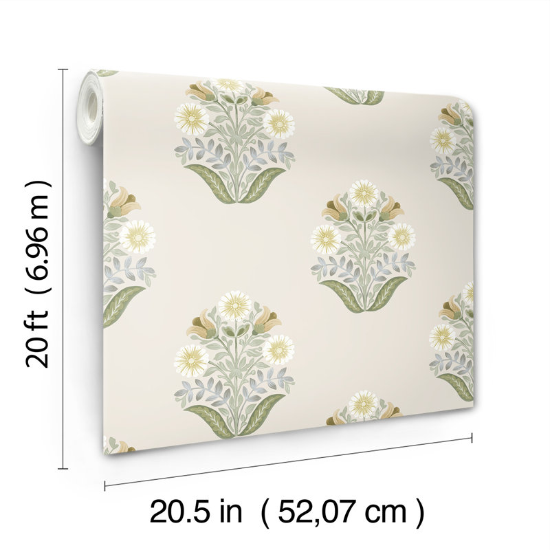 Double rouleau floral Peel & Stick, Vert
