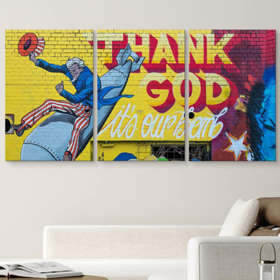 Pop Urban Street " Uncle Sam On Nuke Triptych Graffiti & Street Art Cities Scenic Urban Multicolor " 3 - Pieces