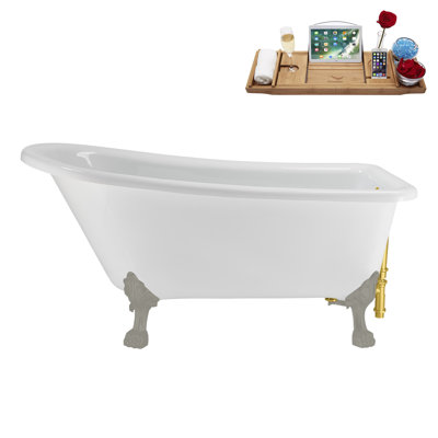 58" Streamlin Clawfoot Tub,Tray,Drain, Clawfeet