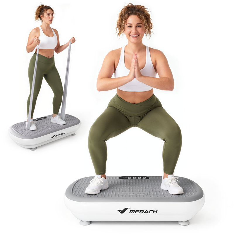 MERACH Full Body Vibration Plate 440 lbs Stability Shaker Plate Calf Workout Silicone Pedals Bluetooth Sync 200 Watts, Grey