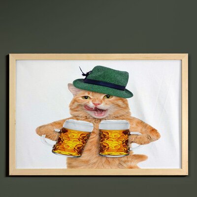 Ambesonne Cat Wall Art With Frame, Cool Pet Hat And Beer Mugs Bavarian German Drink Festival Tradition Funny Humorous, Printed Fabric Poster For Bathr -  East Urban Home, AC24A8A94DDE4A879BC21CE2E73FCAC9