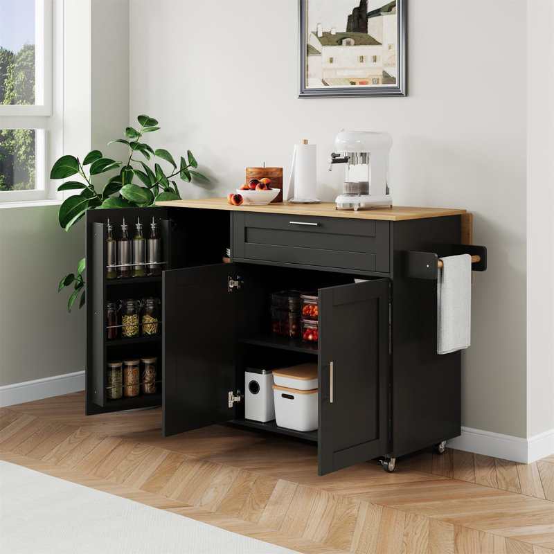 Kitchen Island With 1 Drawer And 3 Doors, Black