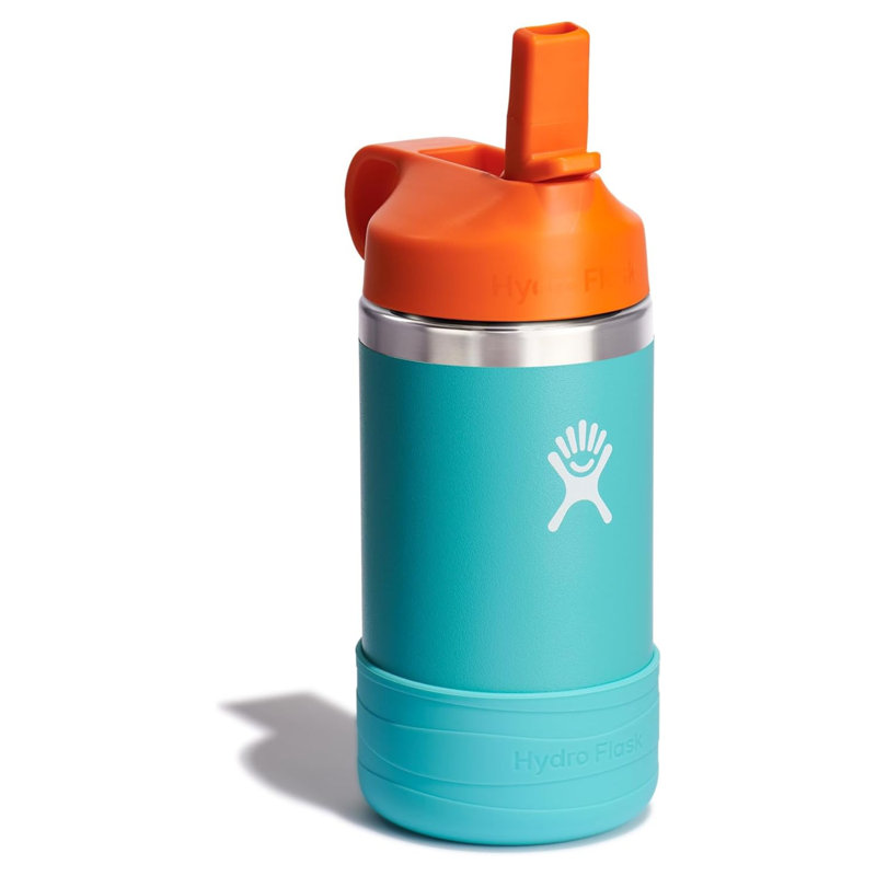 Hydro Flask Kid's Wide Mouth Water Bottle w/Straw Cap and Boot, 12oz, Seaspray