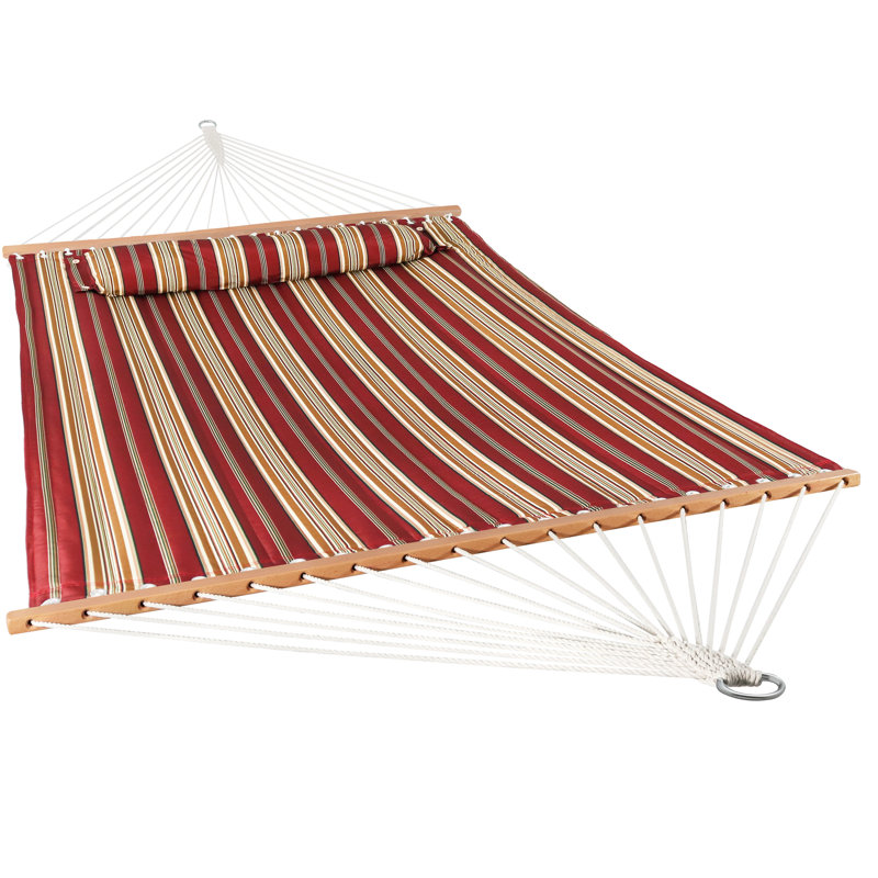 2-Person Quilted Polyester Spreader Bar Hammock - Red Stripe, Red Stripe
