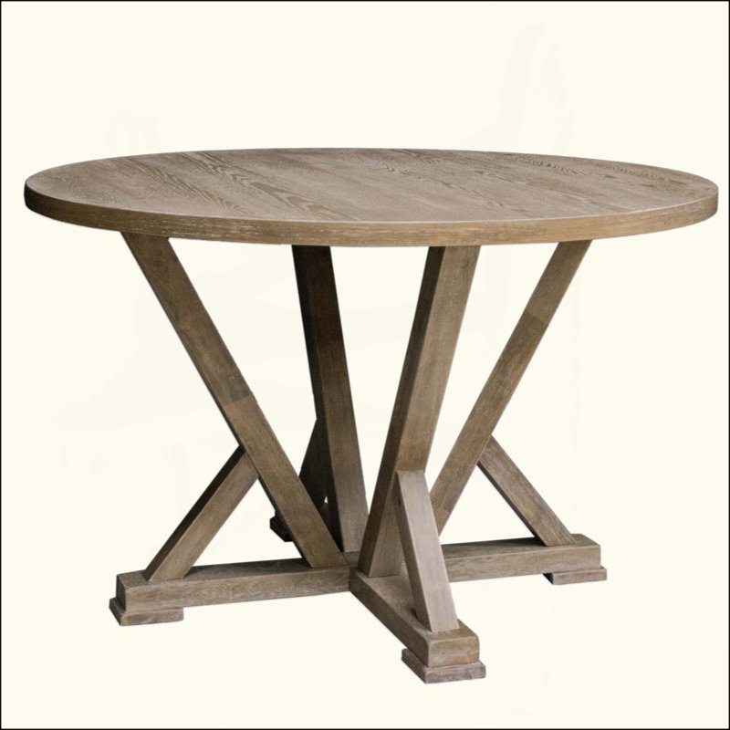 Modern Farmhouse Round Dining Table 45.7Inch Solid Wood Rubberwood Rustic Look Distressed Look Wire Brushed For 4 Seaters