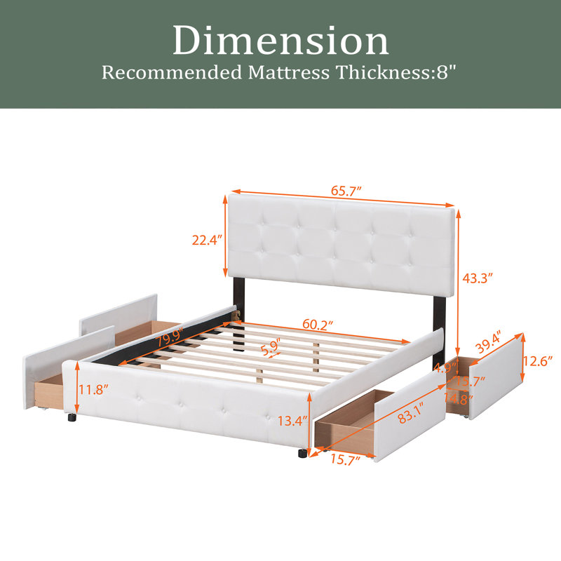 Lit plateforme avec rangement Bodwar, Blanc