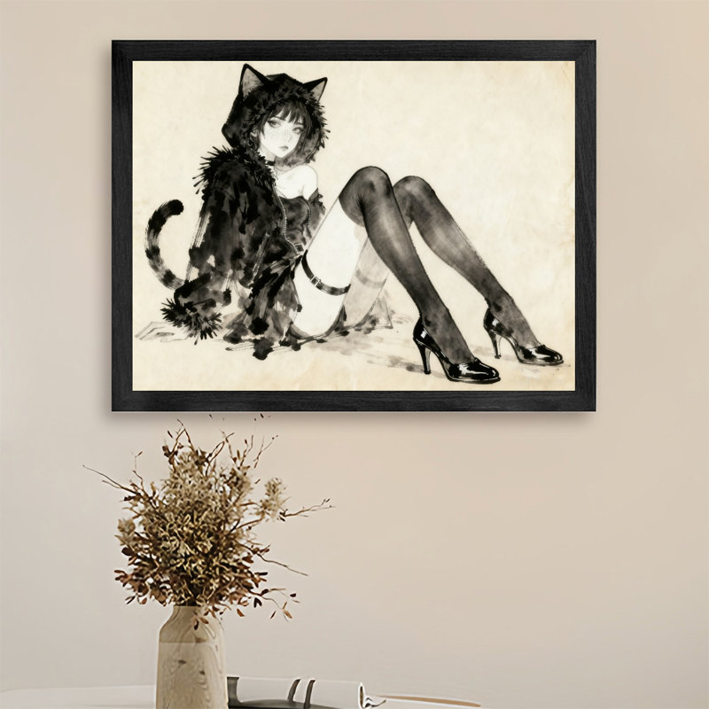 Reproduction d'art encadrée noire, encadrée et ludique, H 11 po x l 9 po