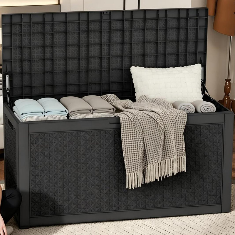110 Gallons Water Resistant Resin Lockable Deck Box, Outdoor Weather-Resistant Resin Storage Deck Box, Large Lockable Capacity, Versatile Deck Outdoor Storage Bench