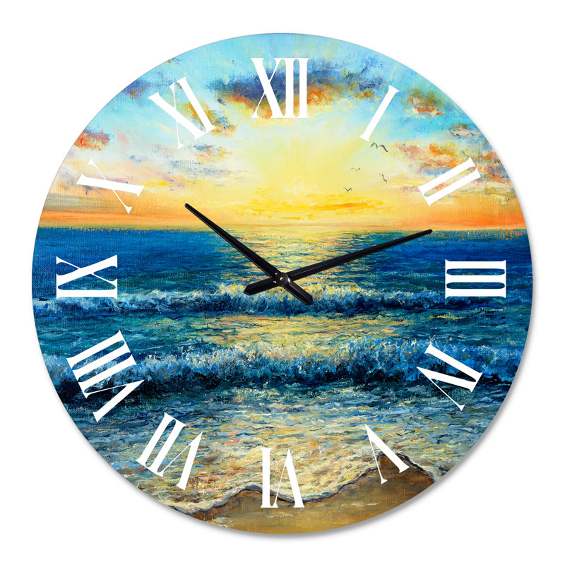 Horloge murale nautique et côtière Morning Light On The Ocean Waves I, Moyenne
