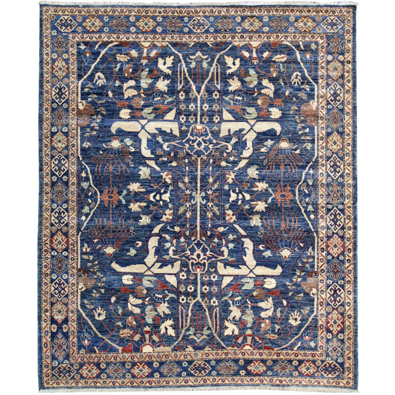 Tapis unique en laine et en coton tissé à la main nouvel âge de 6 pi 4 po x 7 pi 5 po Arabesque Bijar