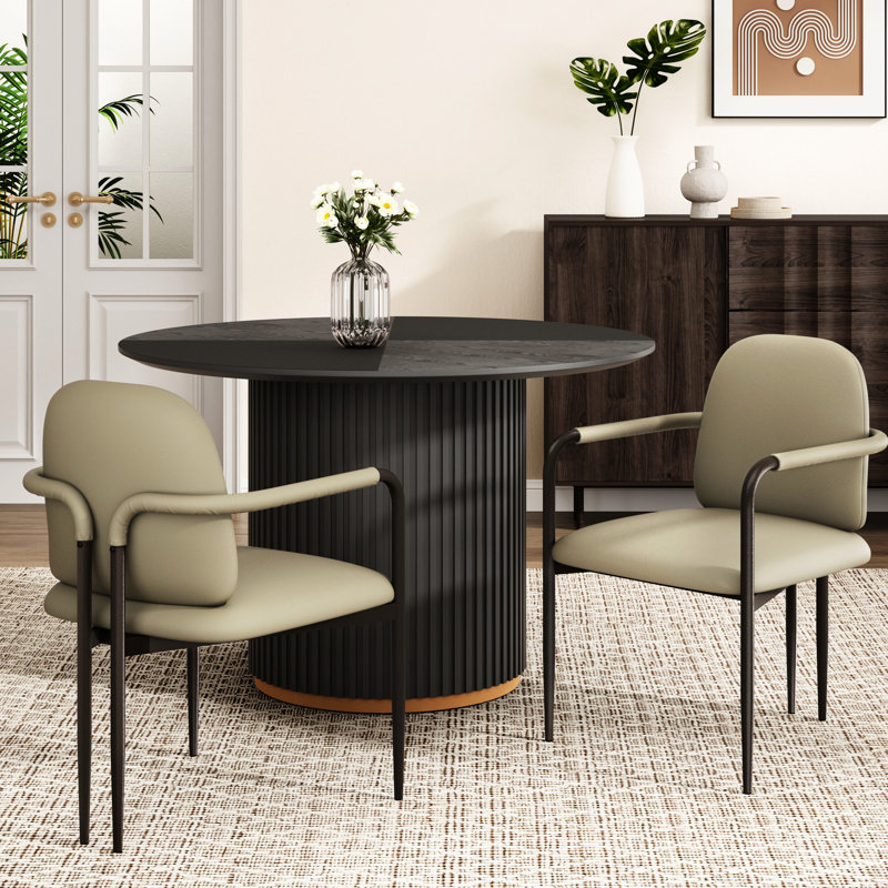 Ensemble de 2 chaises de salle à manger avec accents kaki et structure en fer - Style contemporain, assise stable, idéal pour les petits espaces, profondeur 54,7 cm, largeur 61,3 cm, hauteur 80 cm, poids 7,4 kg, ensemble de montage inclus