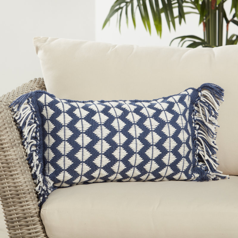 Coussin rectangulaire intérieur / extérieur en polyester et polyester, Bleu foncé / ivoire