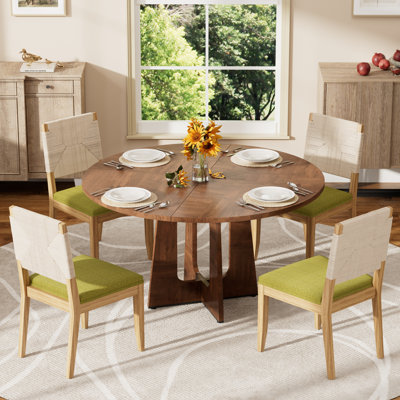 47.24" Ancient  Round MDF Dining Table with 4/6 Woven Linen Chairs, Farmhousefor Kitchen Dining Room Living Room