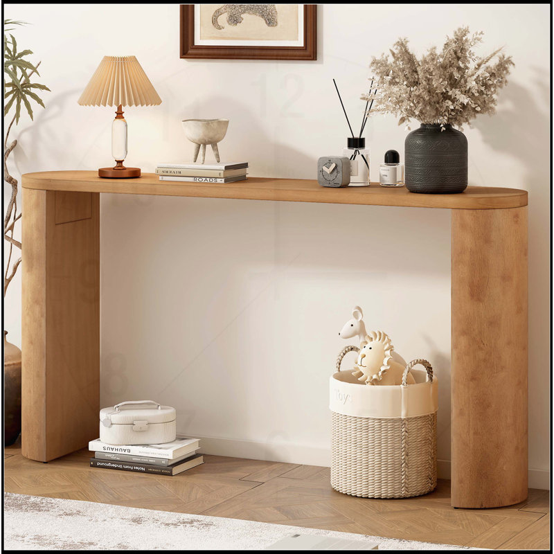 Stylish Semi-cylindrical Legged Porch Table with Multi-functional Design for Various Rooms, Natural
